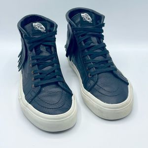 Vans Black Leather High-Top Sneakers with Cream Soles